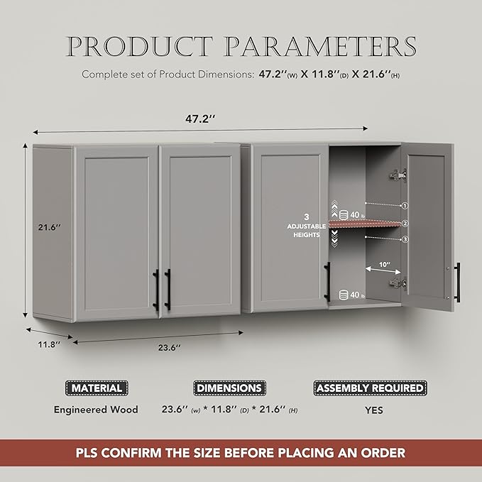 FIMELLO 47.2" W Wall Cabinets for Laundry Room, Kitchen Wall Cabinets, Hanging