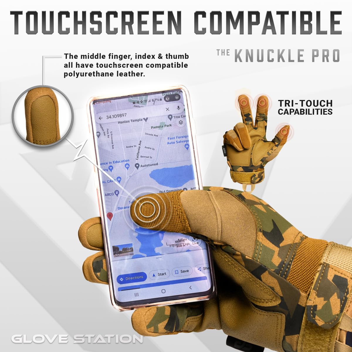 Glove Station Gloves for Men – Touchscreen Utility Gear with Hard Knuckle Protection Used in Motorcycle, Airsoft, & Outdoor Work Camouflage - Hard Knuckle Small