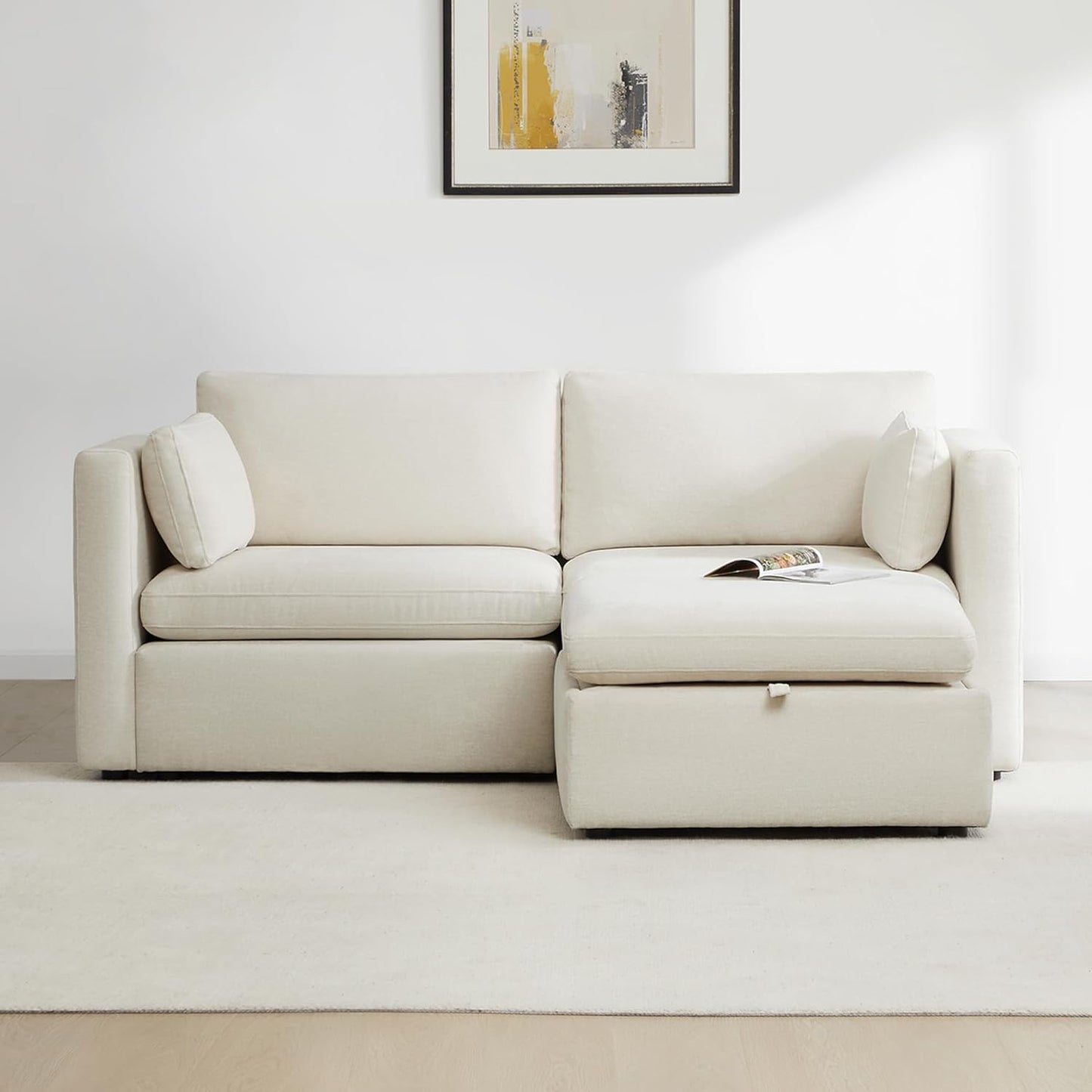 CHITA Modular Sectional Sofa, FSC Certified L Shaped Couch with Reversible Chaise, Modular Sectional Couch for Small Space, 78 Inch Width, 3 Seat Modular Sofa with Storage Ottoman, Linen