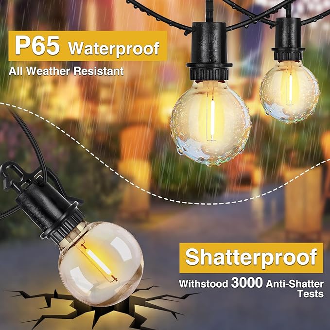 ZJOJO 100FT Outdoor String Lights, G40 Globe Outdoor Lights with 50 Shatterproof LED Bulbs (3 Spare), IP65 2700K Hanging Waterproof Patio Light String Lights for Outside Backyard Porch Party