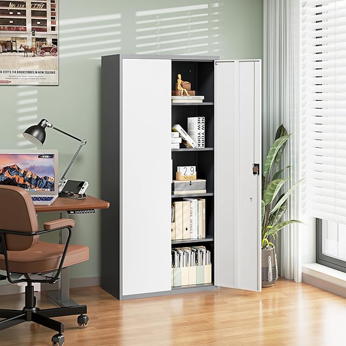 Letaya Metal Garage Storage Cabinets with Lock Door and Adjustable Shelves, Steel Tool Cabinets for Home,Office,Warehouse Organisieren (Gery White, 71" H)