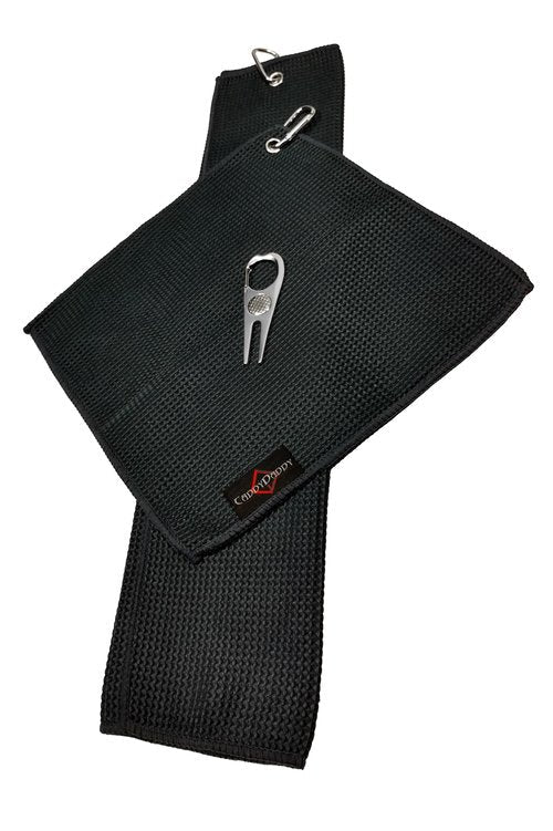 CaddyDaddy Golf Microfiber Towel Set & Divot Tool, Black