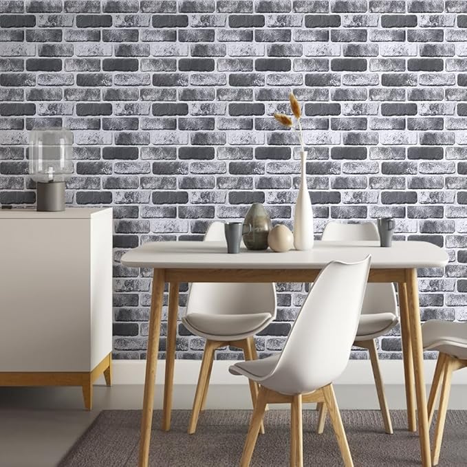 COMSTICKC 3D Gray Brick Wall Panels, Peel and Stick Brick Tiles, Small Size