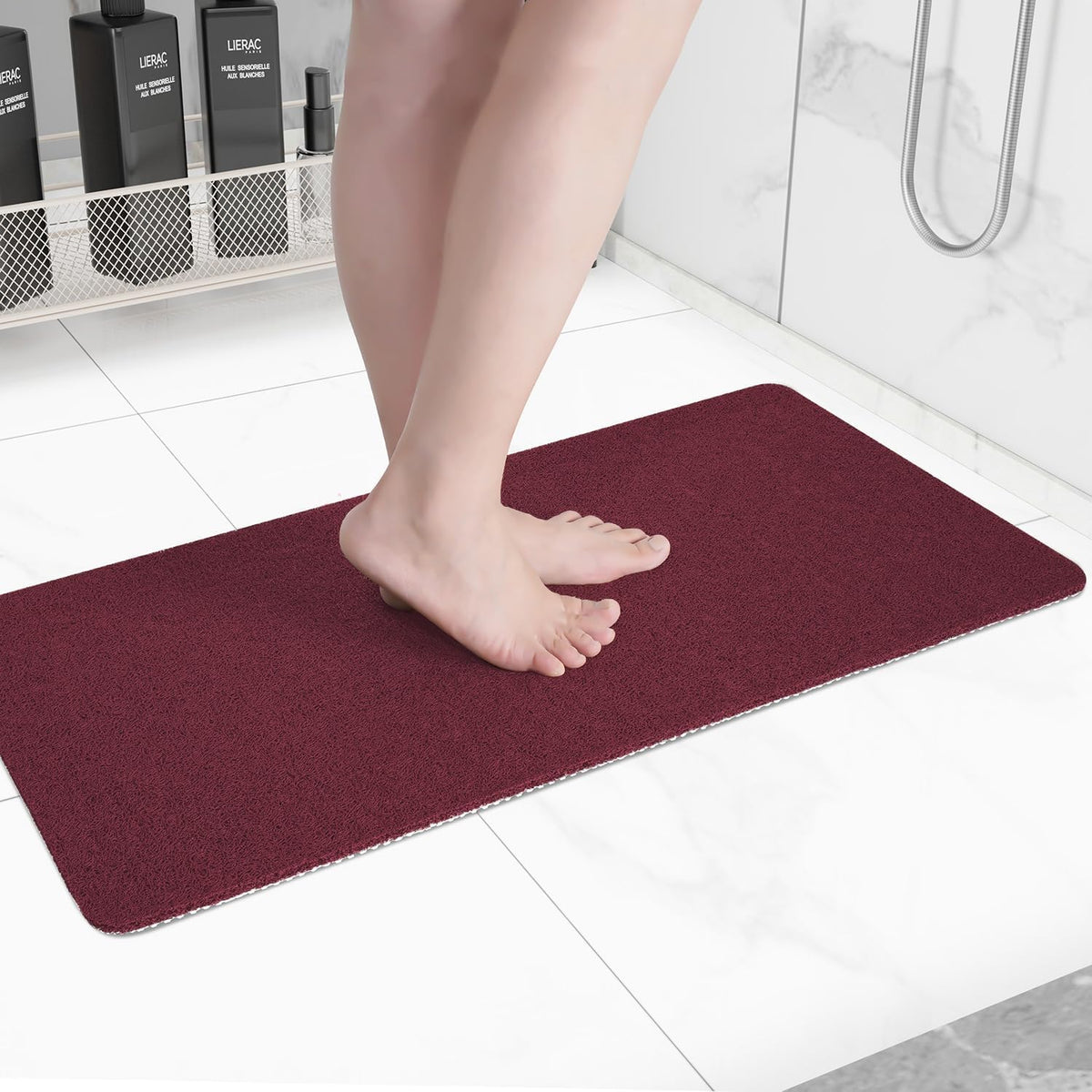 Non-Slip Bathtub Mat, Anti Slip Shower Mat, Fast Drying Bathtub Mats, Foot Scrubber Mat, Anti Slip Mat for Tub, Floor, Bathroom, Kitchen, Home, Hotel (Wine Red 36"×24")