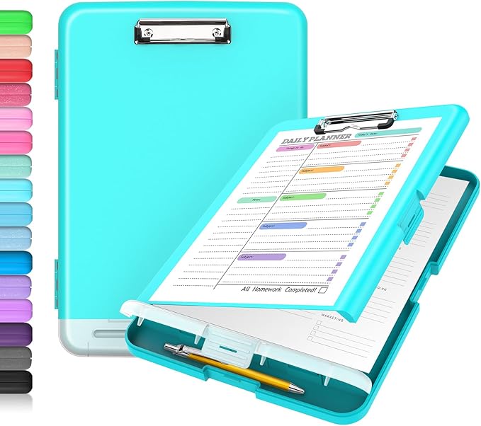 Sooez Clipboard with Storage, Clip Board 8.5 x 11 with Pen Holder, Plastic Organization Case Box for Letter Legal A4 Size Paper, Low Profile Clip, Nurses Teachers Must Haves, School & Office Supplies