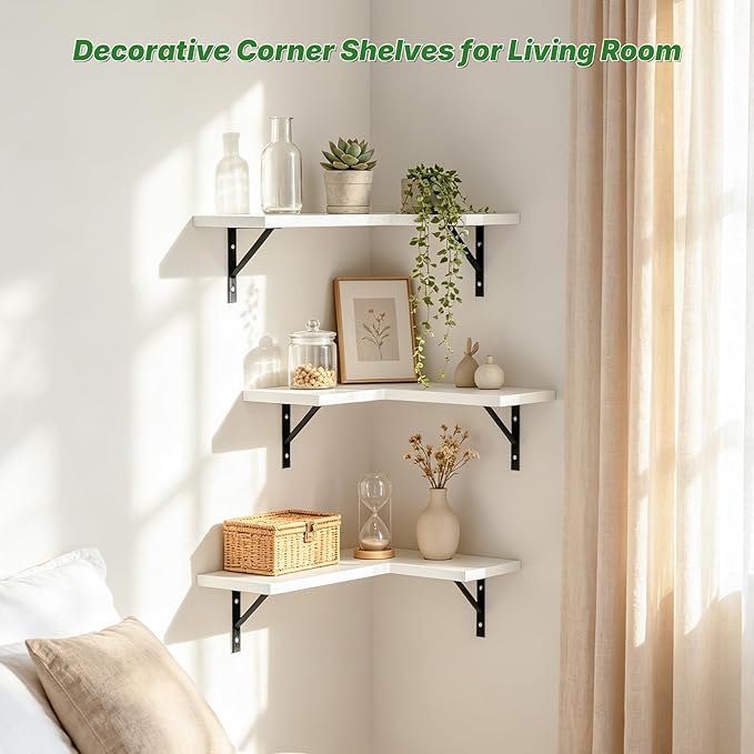 NATURE'S SOURCE Corner Floating Shelves Set of 3, Corner Shelves Wall Mounted
