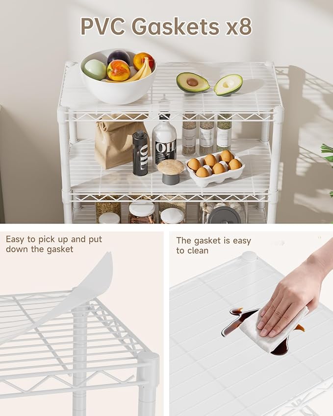 8 Tier Shelves Storage Shelf Wire Closet Bathroom Organizers Metal Pantry Kitchen Garage Shelving Unit Laundry Room Organization Home Rack Net Basket Black with Wheels 12”D X 22”W X 74.2”H