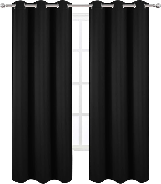 LEMOMO Black Blackout Curtains 34 x 84 Inch Length/Set of 2 Curtain