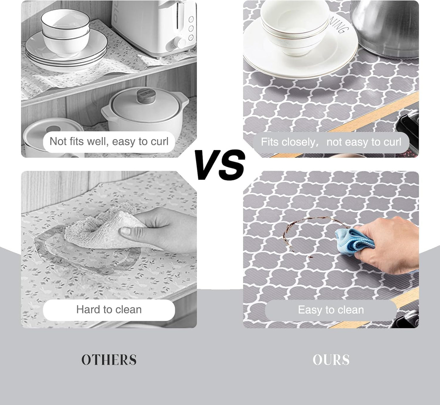 Glotoch Shelf Liner for Kitchen Cabinets Non Adhesive, 12" x20FT(240 Inch) Non Slip Drawer Liners, Waterproof Shelf Paper Closet Liners for Refrigerator Gray