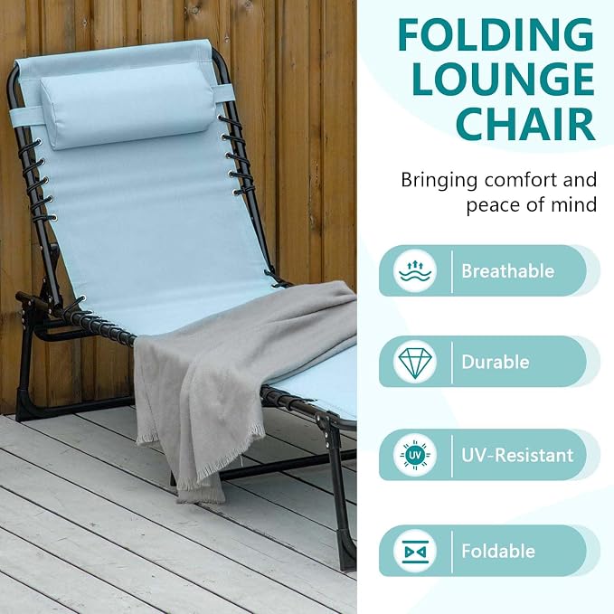 Portable Foldable Sun Tanning Chair, Heavy Duty Adjustable Folding Laying Out Chairs for Tanning, Beach Lounge Chairs for Adults for Outdoor Sunbathing Patio Pool Lawn Camping Deck (Blue 2)