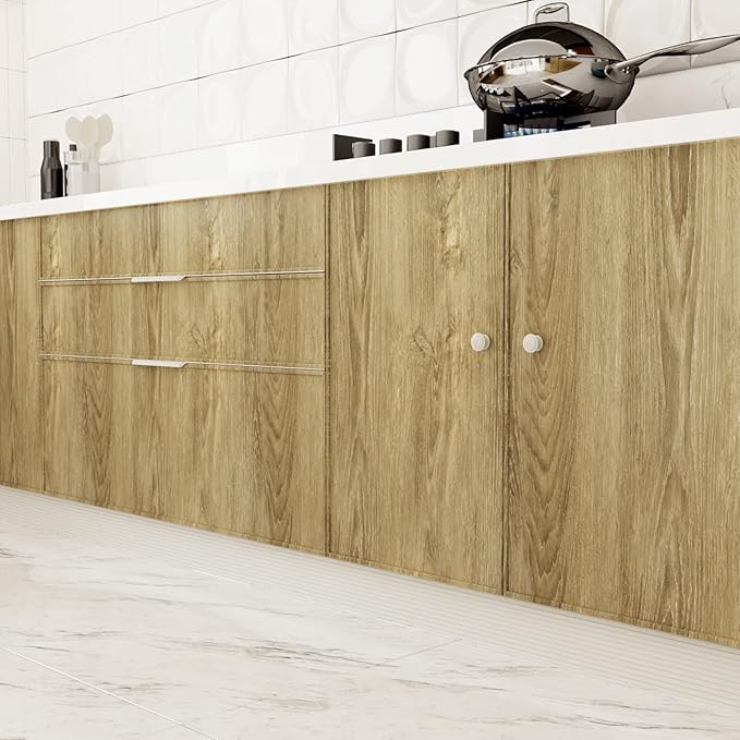 WESTICK Glossy Brown Wood Contact Paper Self Adhesive Wooden Wallpaper Kitchen