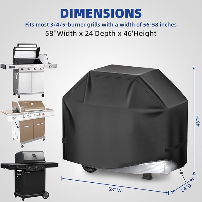 BBQ Gas Grill Cover for Outdoor, Anti-UV, Rip-Proof, 600D Oxford Fade Resistant Material, Barbecue Cover with Hook and Loop Straps & Adjustable Hem Drawstring (Black, 72”x26”x51”)
