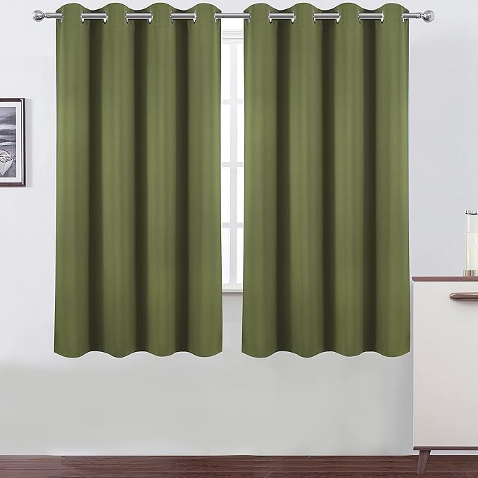 LEMOMO Olive Green Blackout Curtains 66 x 63 Inch Length/Set of 2 Curtain