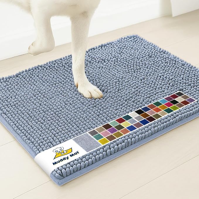Muddy Mat® | Super Water Absorbent Door Mat Indoor, Microfiber Quick Dry Chenille Entryway Rug, Slip Resistant Front Door Mat, Indoor Mats for Entryway, Machine Washable Pet Rug, Baby Blue 24" x 44"