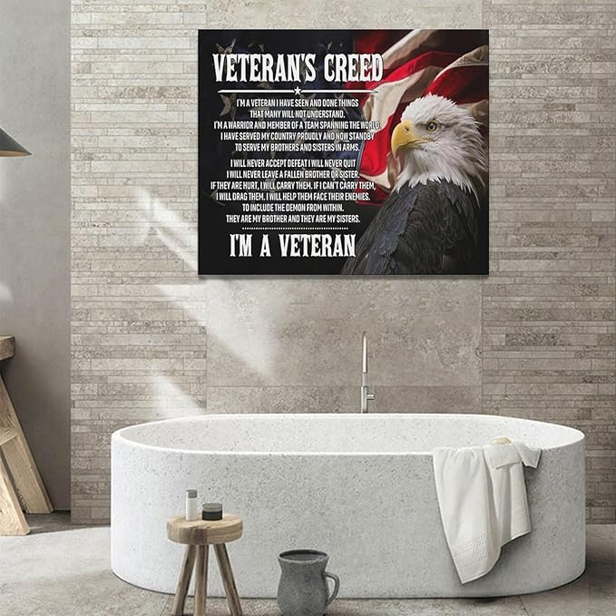 Veteran Wall Art Patriotic Pictures Wall Decor Military Canvas Prints Veterans Day Decorations Painting Framed Bald Eagle Artwork Office Home Man Cave Decor For Bathroom Bedroom Living Room 24"x20"