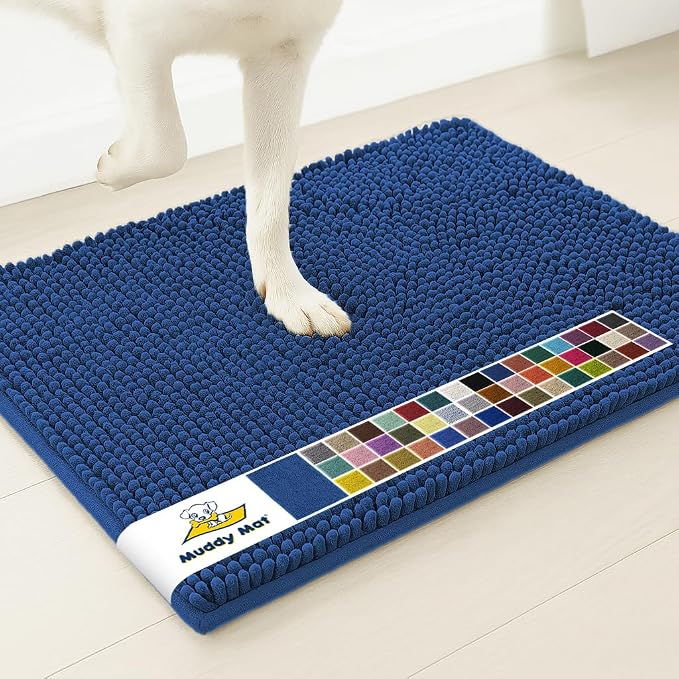 Muddy Mat® | Super Water Absorbent Door Mat Indoor, Microfiber Quick Dry Chenille Entryway Rug, Slip Resistant Front Door Mat, Indoor Mats for Entryway, Machine Washable Pet Rug, Navy Blue 32" x 44"