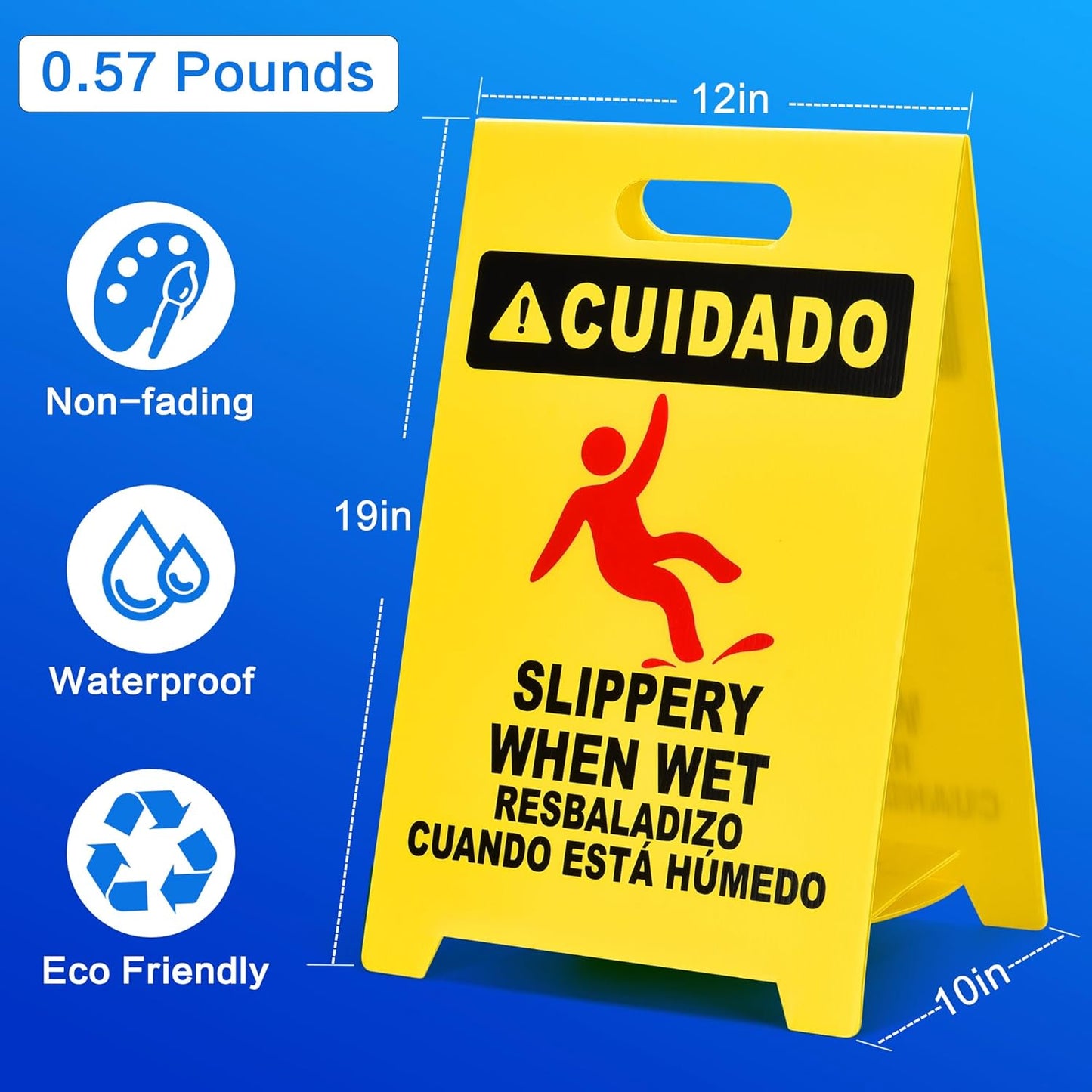 MATTHEW CLEANING 19'' Industrial Wet Floor Sign 3 Pack 2-Sided Durable Corrugated Plastic Birght Yellow Multilingual Warning Signs Commercial Caution Wet Fold-out Floor Signs For Indoors