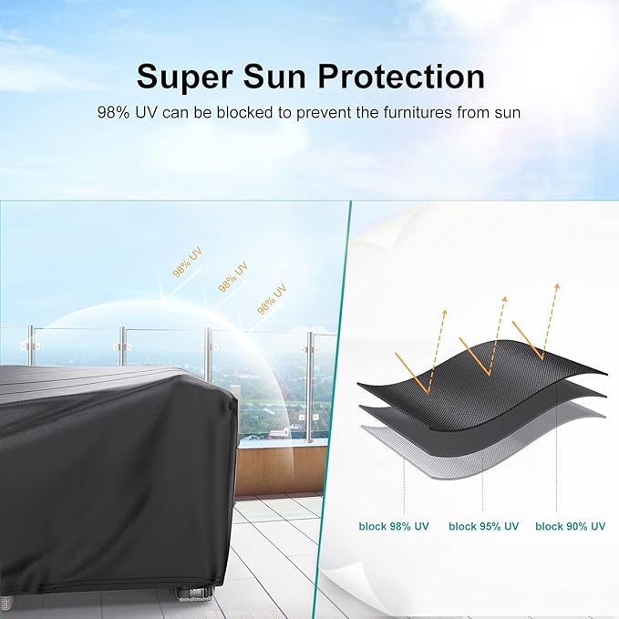 Patio Furniture Covers, Heavy Duty Outdoor Furniture Cover Waterproof, Sectional Sofa Set Covers Table and Chair Set Cover, 102"L×74"W×28"H