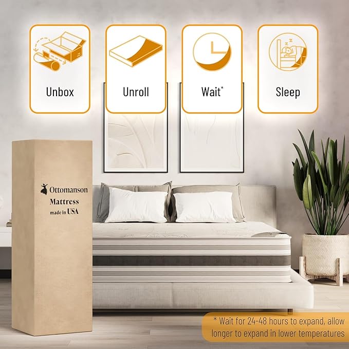 Ottomanson Queen 12" Hybrid Mattress - Meditation Antistatic Quilted Cover - Made in USA - Firm Support - Individually Pocketed Coils & CertiPUR-US Foam - Fiberglass-Free - Bed in a Box