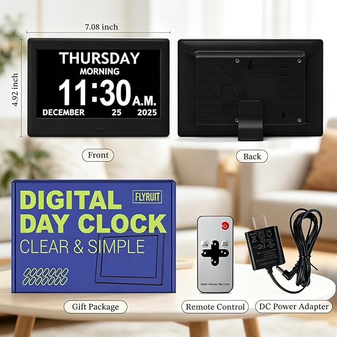 7'' Dementia Clock For Seniors, Large Display Digital Clock