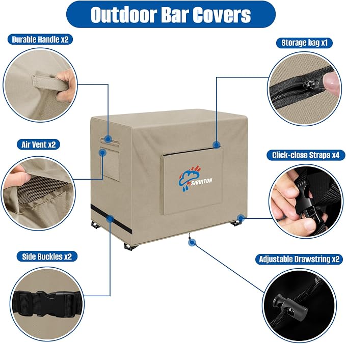 SIRUITON Outdoor Bar Cart Cover for 52 Inch BBQ Food Prep Table, Heavy Duty 600D Oxford Fabric Outdoor Dining Cart/BBQ/Worktable Metal Movable Table Waterproof Cover