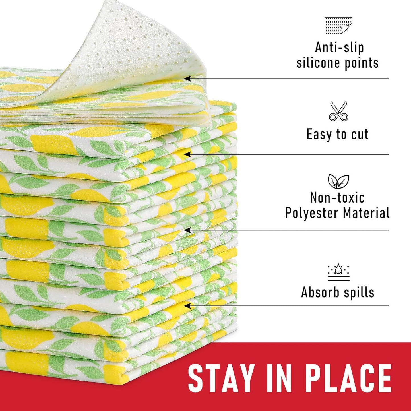 Cooyes 12 Pack Polyester Shelf Liners for Kitchen Cabinets, 12" × 24", Non-Slip Refrigerator Liners Machine Washable, Refrigerator Drawer Mats for Glass Shelves and Kitchen Cabinets