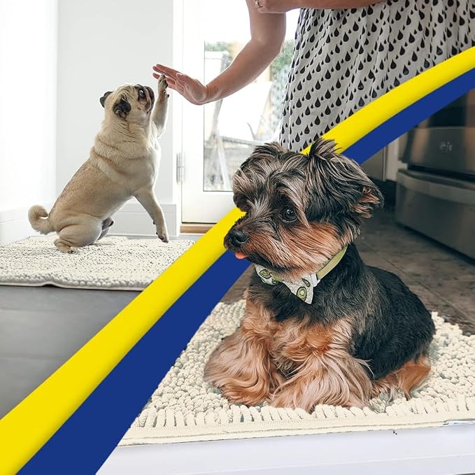 Muddy Mat® | Super Water Absorbent Door Mat Indoor, Microfiber Quick Dry Chenille Entryway Rug, Slip Resistant Front Door Mat, Indoor Mats for Entryway, Machine Washable Pet Rug, Ivory 32" x 40"
