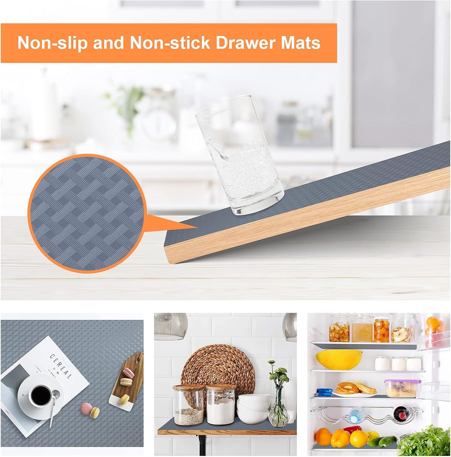 Shelf Liners for Kitchen Cabinets Refrigerator Liners Waterproof & Oil-Proof Kitchen Cupboard Liner Non-Slip Drawer Mats EVA Material Non Adhesive Fridge Mats for Shelves 11.8 x 393.7 Inches