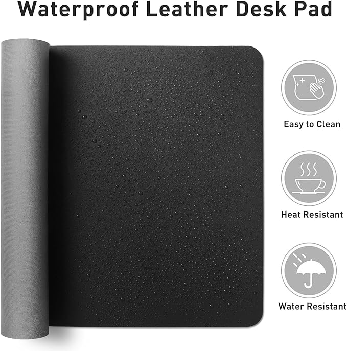 Aothia Faux Leather Desk Mat – Large Mouse Pad, Non-Slip PU Leather Blotter, Waterproof Writing Surface for Office and Home (Black, 47.2" x 23.6")