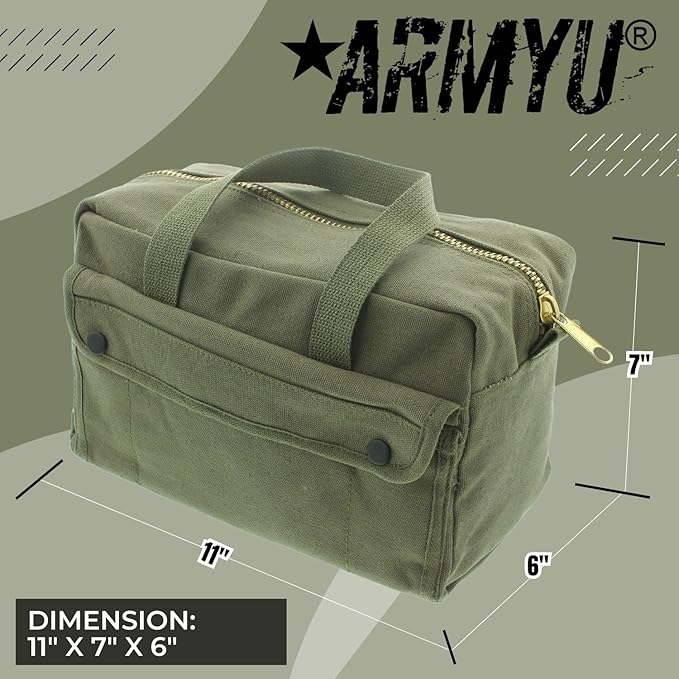 ARMYU Heavy Duty Small Tool Bag Tactical Cotton Canvas Mechanics Bag, 11" x 7" x 6", Woodland Camo