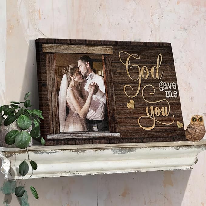 Dem Canvas Personalized Canvas Prints, Custom Photo And Name, God Gave Me You, Wedding Gifts For Couple Anniversary Wedding Engagement Gift For Couples Canvas (30x20)