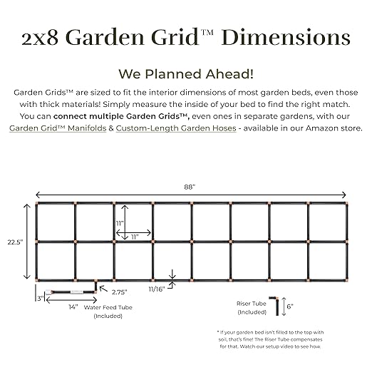 Garden Grid Watering System - 2x8 Standard | Preassembled Garden Watering System for Raised Garden Beds | 1-Min Setup, USA-Made, Lasts 5-10x Longer Than Drip & Soaker | 22.5"x88"