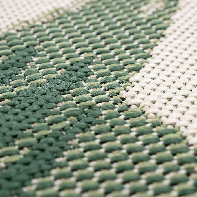 Tropical Outdoor Rug Palm Tree & Jungle Design Flatweave in Green Beige, Size: 2'8" x 4'11"