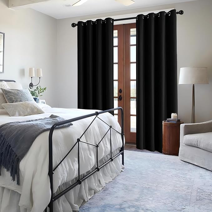 IGEMAEVE Black Blackout Curtains 108 Inch Length 2 Panels Set, Grommet Energy