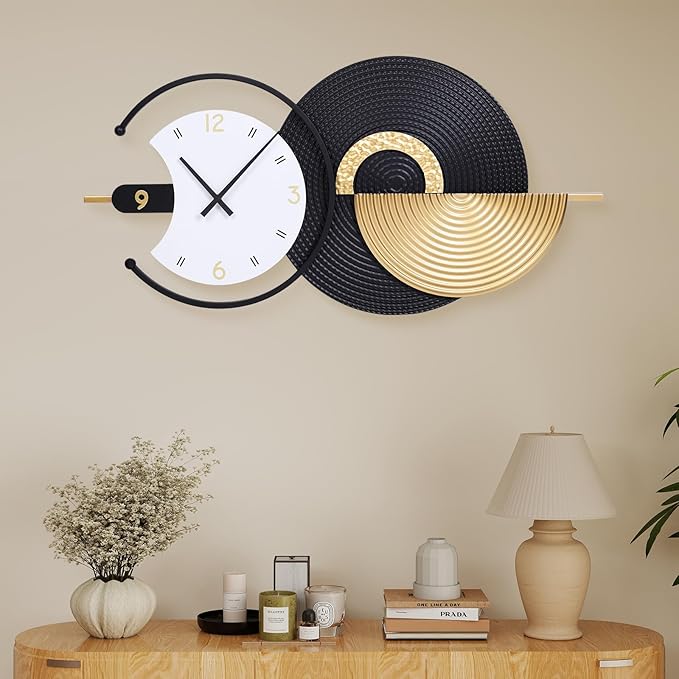 Large Wall Clock Geometric Oversize Modern Clocks Battery Operated Gold Iron