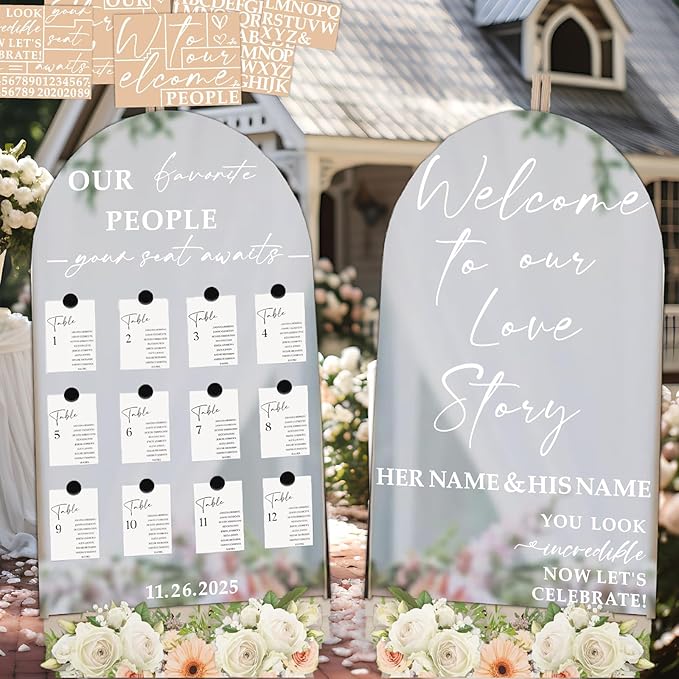 Personalized Wedding Sign Decals for Mirror Custom Welcome to Our Wedding Mirror Signs for Reception DIY Bride & Groom Names Date Vinyl Stickers Marriage Lettering Vinyl Decal for Party Entry Backdrop