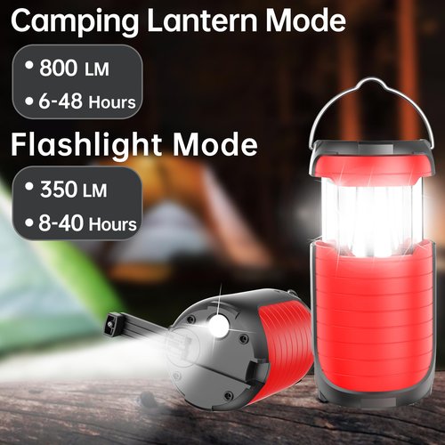 5000 Large Capacity Solar Hand Crank Flashlight with 8H Play Time, Survival Light, USB Charger for Cellphone, Portable Solar Camping Light,Electric LED Camping Lantern for Emergency (red)