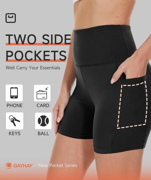 GAYHAY Biker Shorts for Women - High Waisted Black Spandex with Pockets for Yoga & Workout