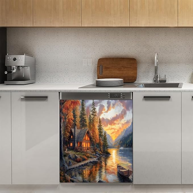 Lake Boat Tree House Dishwasher Magnet Cover for The Front Magnetic Dishwasher Door Covers Dish Washer Sticker Wrap Home Decorative Appliances Panel Decal Kitchen Decor 23" x 26" (Magnetic)