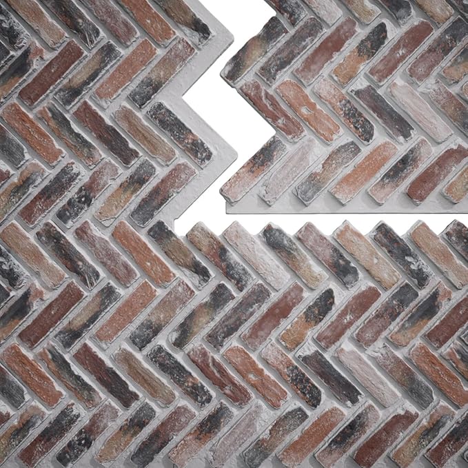 EverStone Herringbone Faux Brick Panel, 46 1/2"W x 25 1/4"H x 1"D, Farmhouse