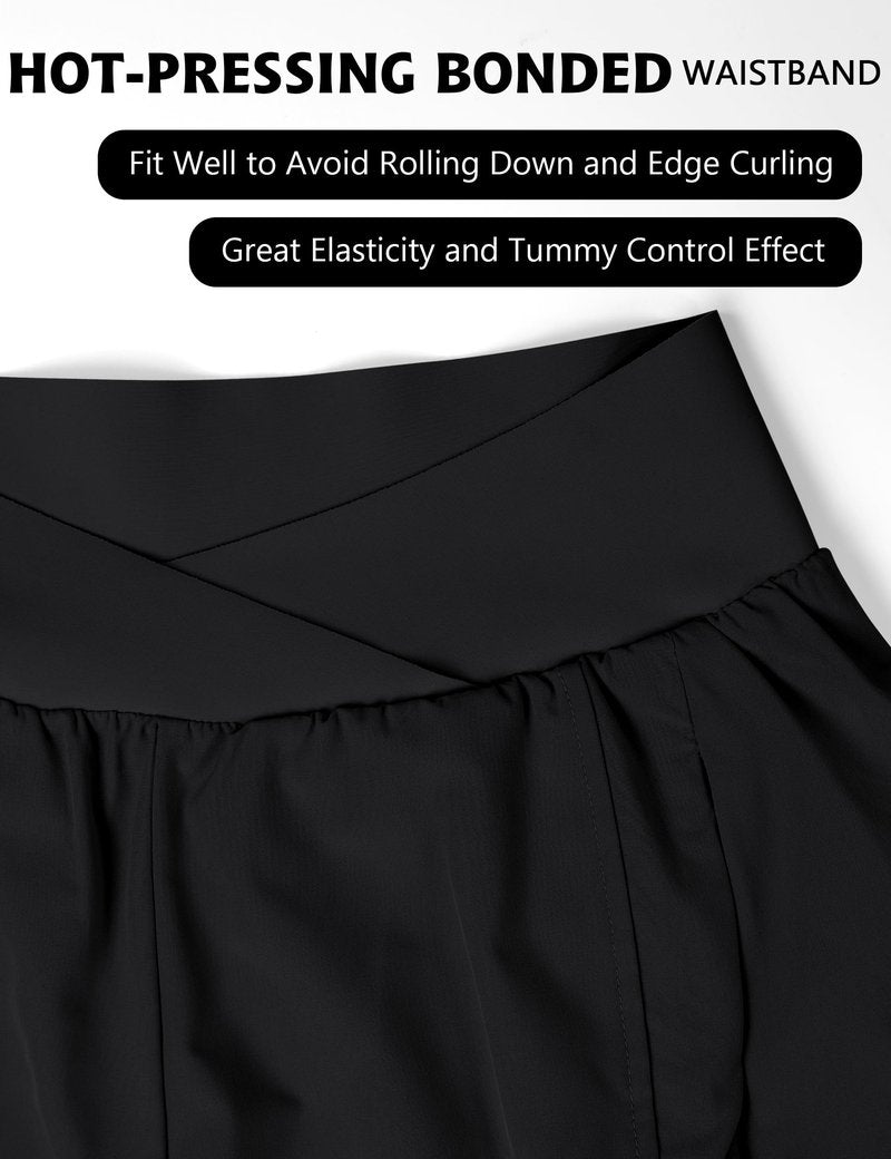 Blooming Jelly Women's Workout Shorts Athletic Running Crossover High Waisted Gym Sport Yoga Shorts with Zipper Pockets (Black with Yellow,Small)
