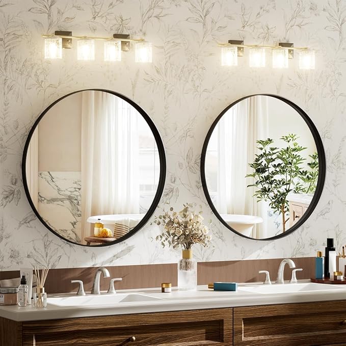 VooBang 24 inch Round Bathroom Mirror, Balck Modern Circle Wall Mounted Mirror
