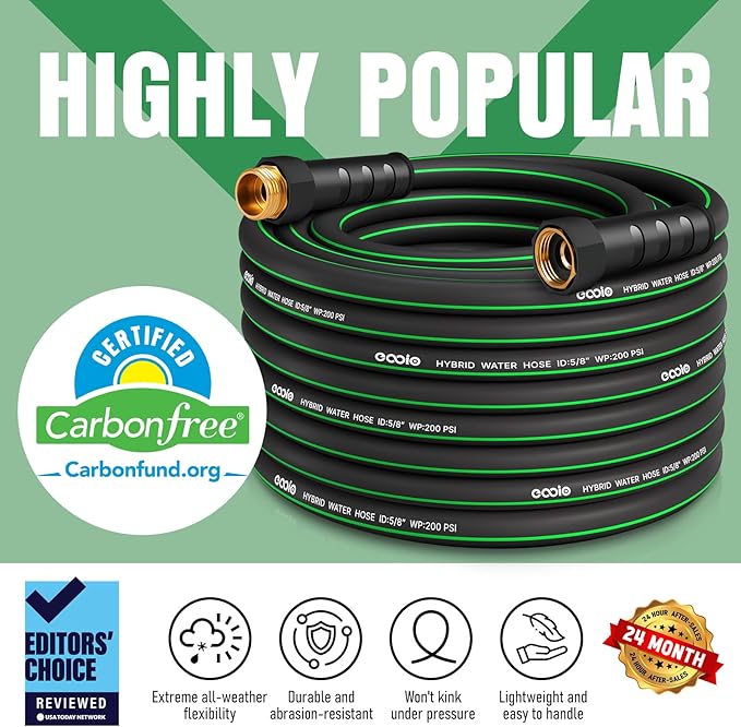 Heavy Duty Garden Hose 70ft, NON-EXPANDABLE Flexible Water Hose, Kink Resistant Lightweight Hybrid Hose, Leakproof Hose Male to Female Fittings