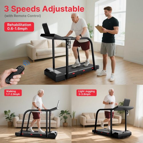 Yesoul Walking Treadmill for Seniors with Long Handrails – 4 Major Safety Protections, Emergency Stop Button, Treadmill for Home 300 lbs Capacity, Recovery Walking Machine with LED Display