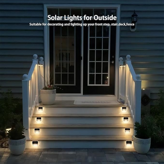 Qualdout Solar Outdoor Lights 8 Pack, Solar Fence Deck Lights, Waterproof Powered Outside Lighting for Step Railing Wall Pool Stair Yard Garden Patio Decorations
