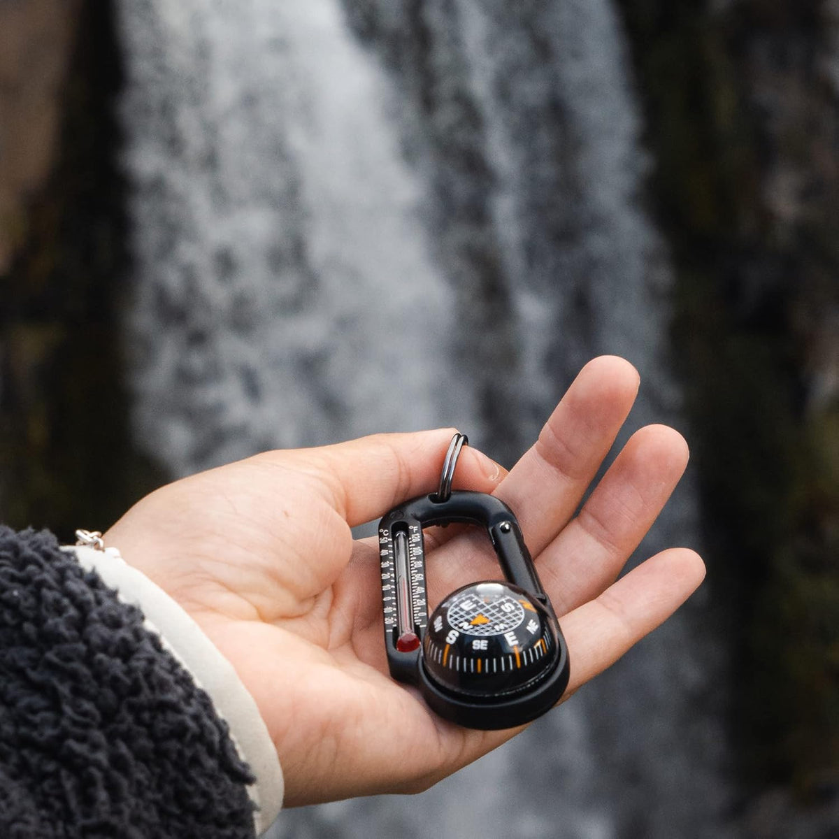 Sun Company TempaComp - Ball Compass and Thermometer Carabiner | Essential Hiking & Camping Accessory | Clips to Pack or Jacket