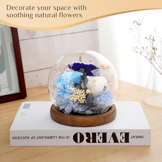 Preserved Flowers,Rose in Glass Dome with LED Light, Gifts for Her, Women, Mom,Grandma,Girlfriend, Wife - Style5
