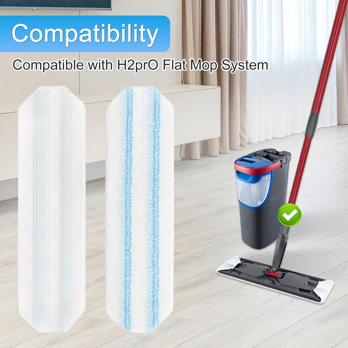 Mop Replacement Pads Compatible with O-Cedar H2prO Flat Mop System, 3 Pack Microfiber Mop Heads Replacements for Ocedar Flat Mop, Washable and Reusable Mop Pad Refills, Safe on Hard Floors