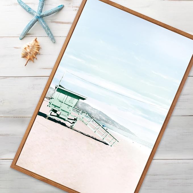 CHDITB Coastal Beach Framed Canvas Wall Art Set of 3, Ocean Surfing Wall Decor, Tropical Palm Tree Artwork, Nautical Poster, Modern Waves Surfing Painting for Living Room, Bedroom, Office 16"x24"