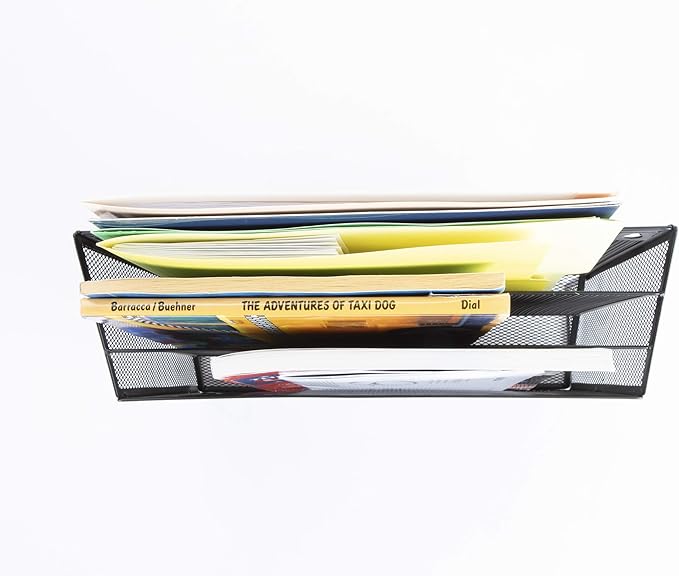 Mind Reader Vertical File Storage, Desktop Organizer, Wall Mount, Office, Metal Mesh, 12.5"L x 3.75"W x 11.5"H, Black